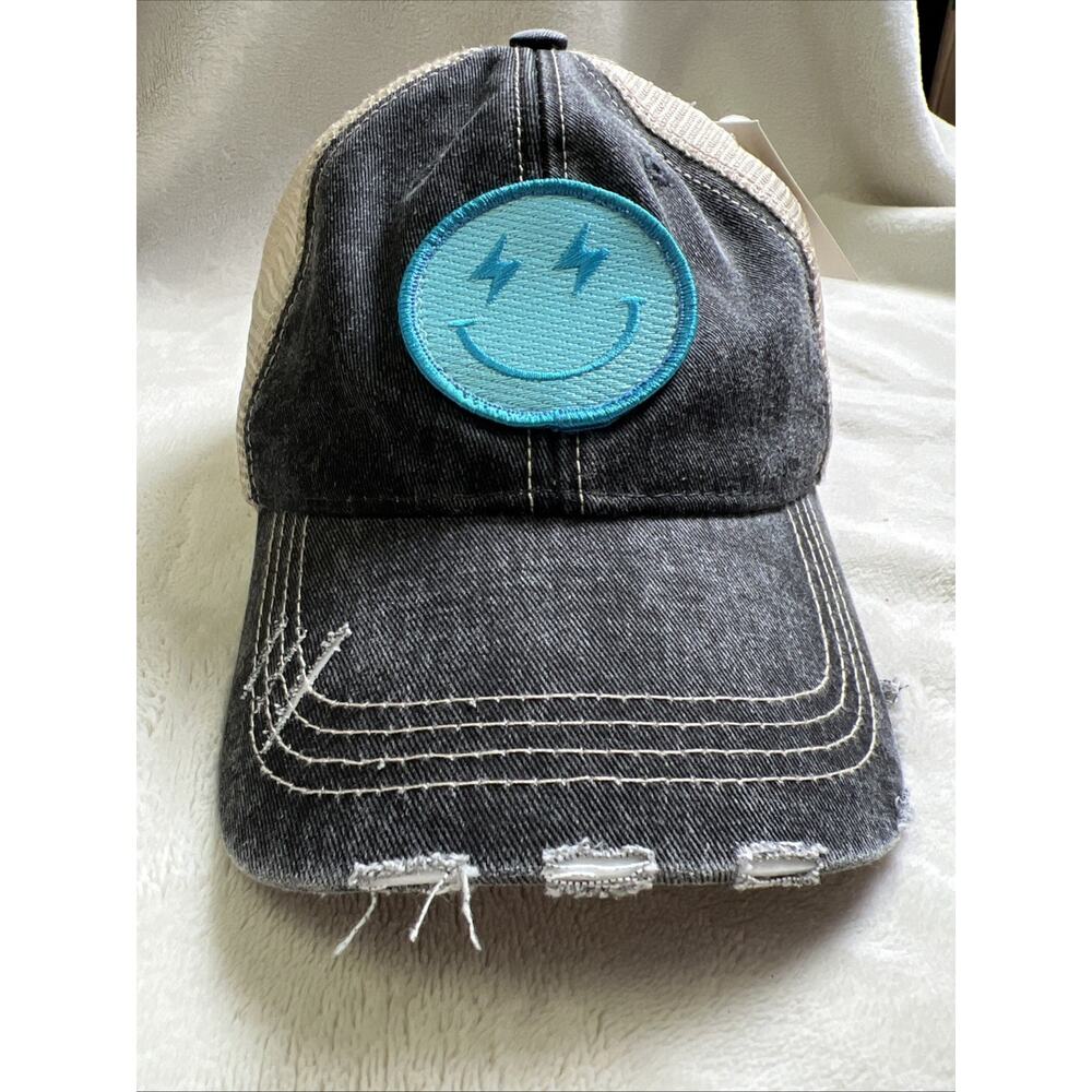Katydid Turquoise Blue Lightning Happy Face Trucker Hat